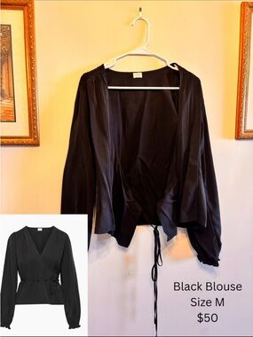 Vince Black Wrap-Front Long-Sleeve Blouse